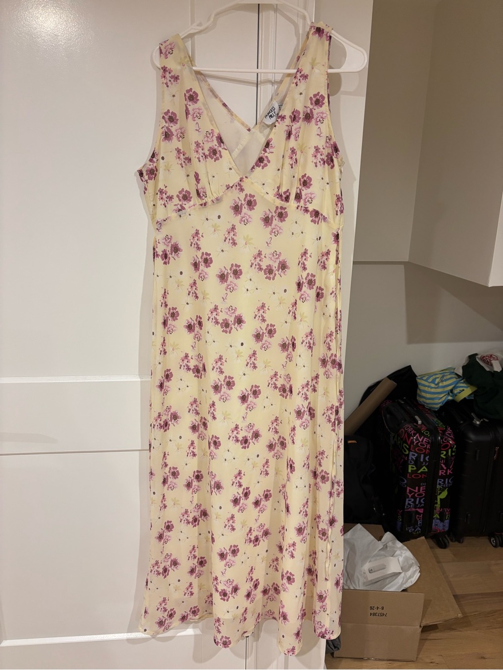 Princess Polly Yellow Floral V-Neck Maxi Dress with Pink Blooms